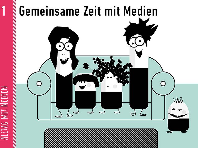 Grafik als Comic: Alltag mit Medien, Bildkarte:Gemeinsame Zeit mit Medien