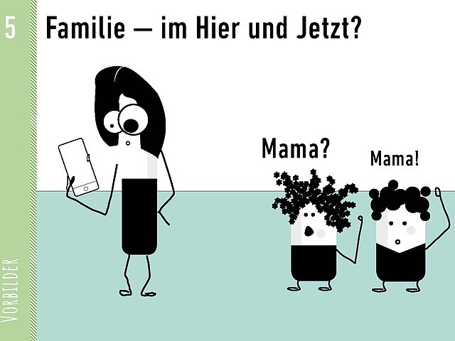 Grafik als Comic: Vorbilder, Bildkarte: Familie – im Hier und Jetzt?