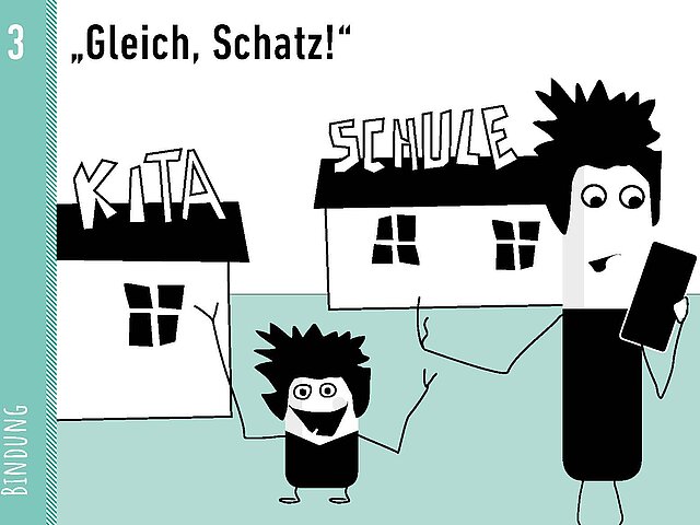 Grafik als Comic: Bindung, Bildkarte: "Gleich, Schatz!"