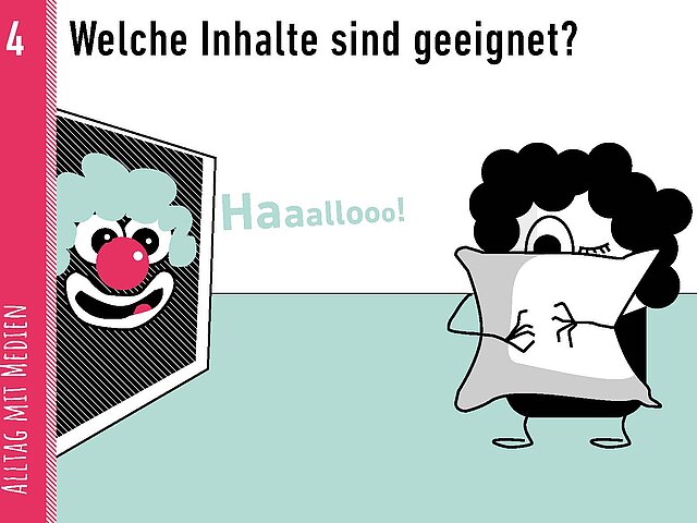 Grafik als Comic: Alltag mit Medien, Bildkarte: Welche Inhalte sind geeignet?